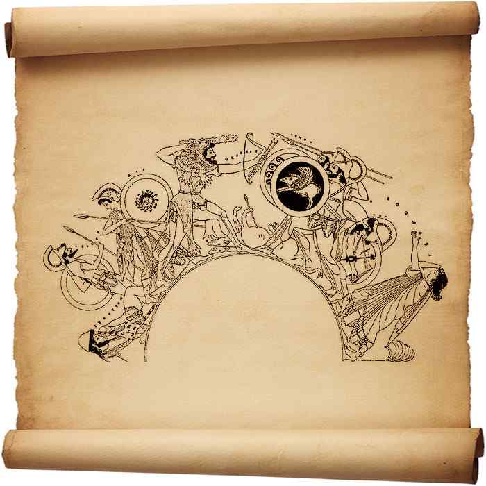 Рис. 247 – Битва Геракла с Герионеем. Рисунок Эвфрония на вазе. По «Wiener Vorlegeblatter»