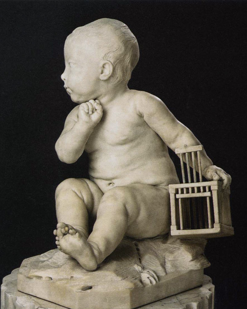 Рис. 206 - "Мальчик с клеткой". Скульптура Жана Батиста Пигалля в Лувре.