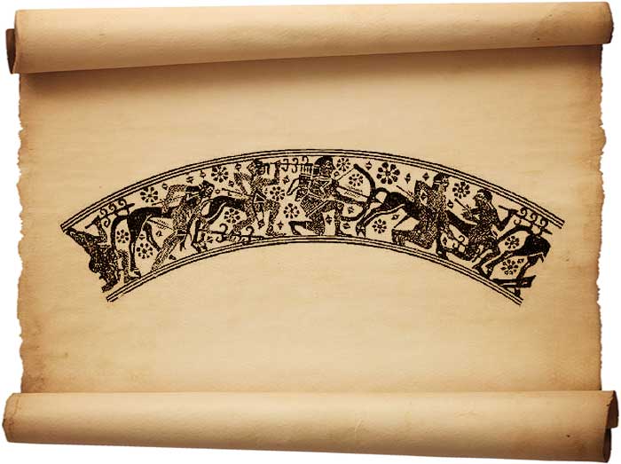 Рис. 205 – Битва Геракла с кентаврами. Живопись на древнегреческом сосуде для мази. По Брунну