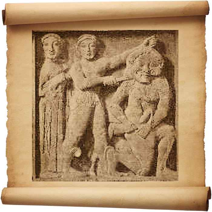 Рис. 212 - Афина, Персей и Медуза. Метоп Селинунтского храма С. С фотографии Алинари
