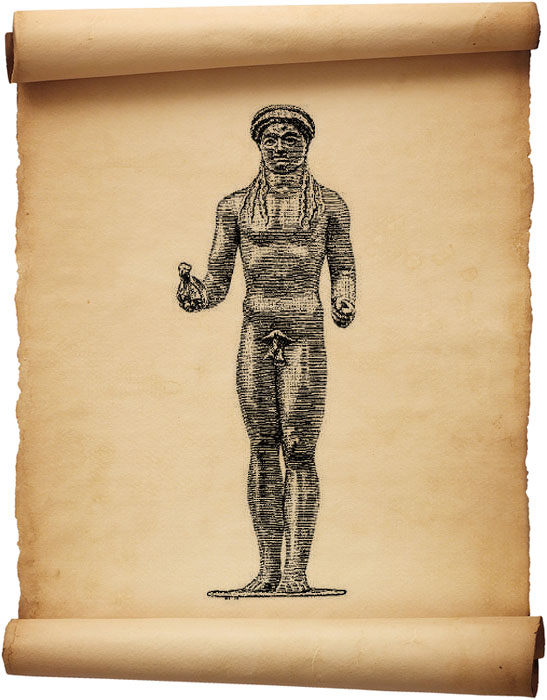 Рис. 223 – Бронзовая статуэтка. Копия с милетского Аполлона Канаха. По Овербеку