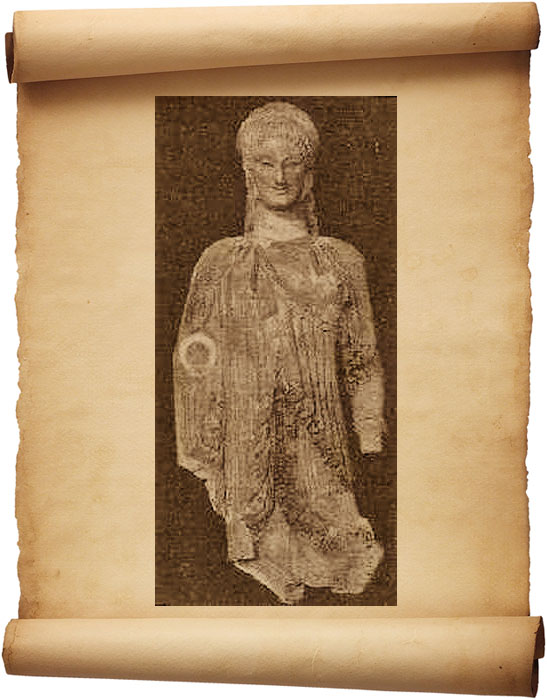 Рис. 225 - Аттическо-ионическая женская статуя архаического стиля. С фотографии