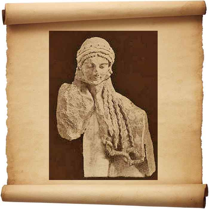 Рис. 227 - Голова Афины. Фронтонные изваяния писистратовского храма. С фотографии