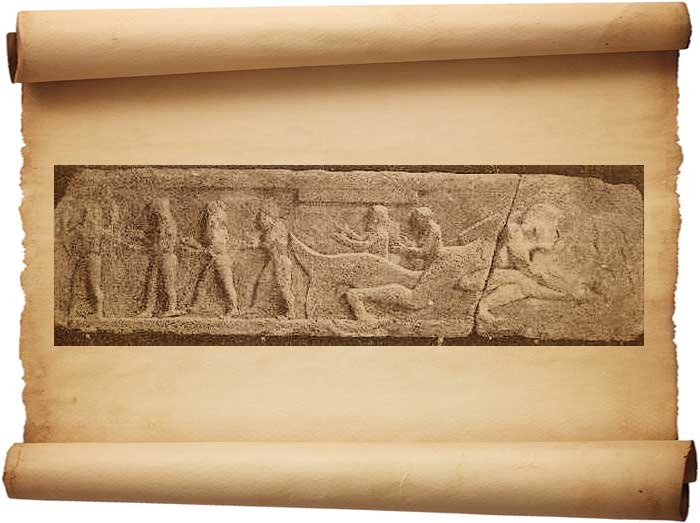 Рис. 229 – Битва Геракла с Тритоном. Рельеф на архитраве Ассосского храма. С фотографии Жиродона