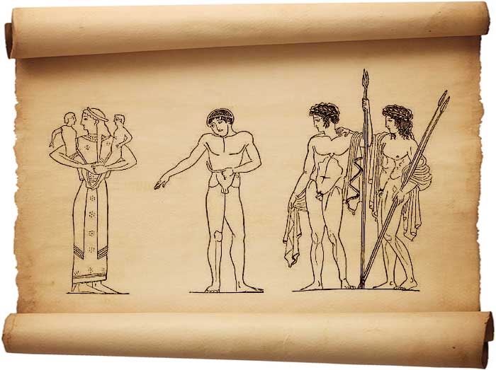 Рис. 249 – Развитие изображения положения ног и стоп в греческой живописи на вазах. По Винтеру
