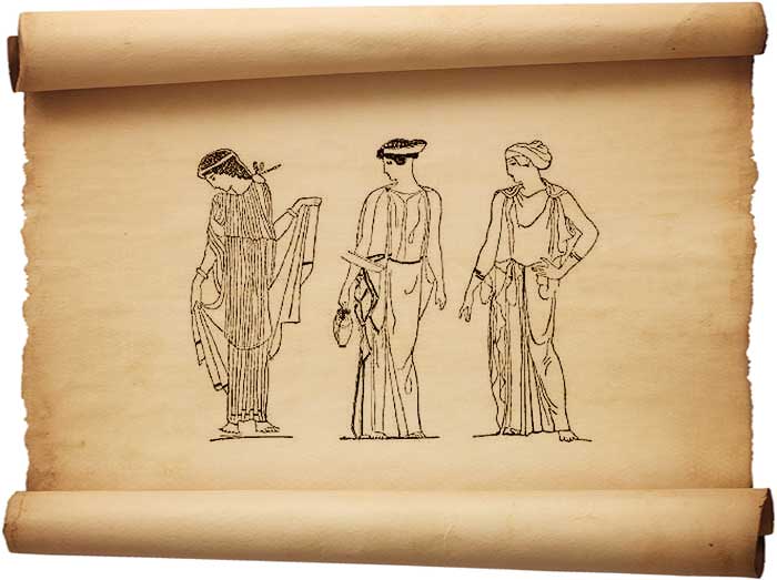 Рис. 250 – Развитие изображения одежд в греческой живописи на вазах. По Винтеру