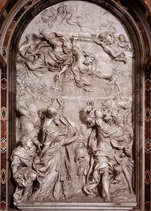 Рис. 105 - Лев I и Аттила. Рельеф Алессандро Альгарди в соборе св. Петра в Риме.