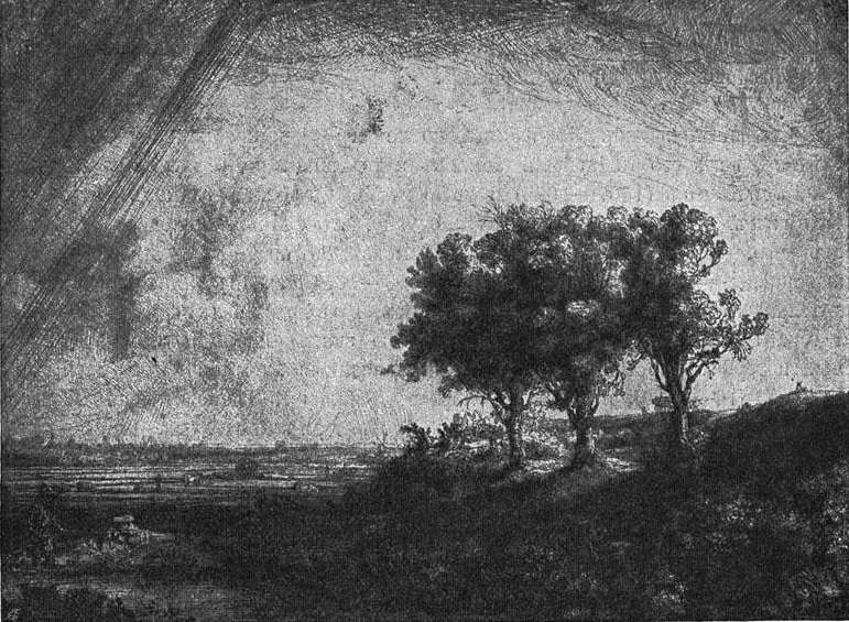 Рис. 173 - "Три дерева". Гравюра Рембрандта