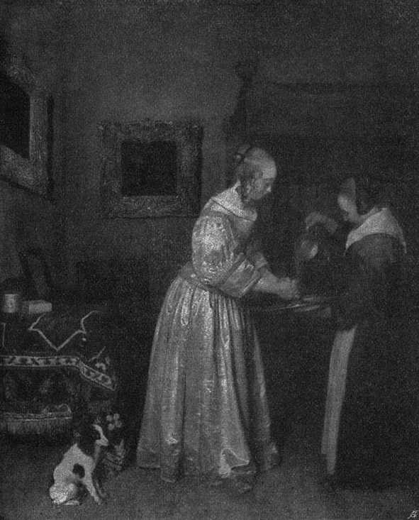 Рис. 177 - "Дама, моющая руки". Картина Герарда Терборха-младшего в Королевской Дрезденской галерее 