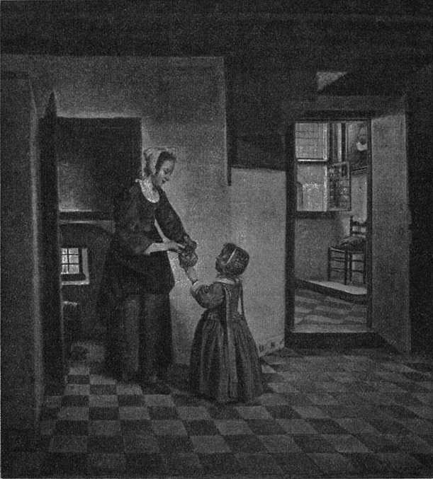 Рис. 180 - "Комната подвального этажа". Картина Питера де Хооха в Государственном музее в Амстердаме. По фотографии Ф. Брукмана в Мюнхене
