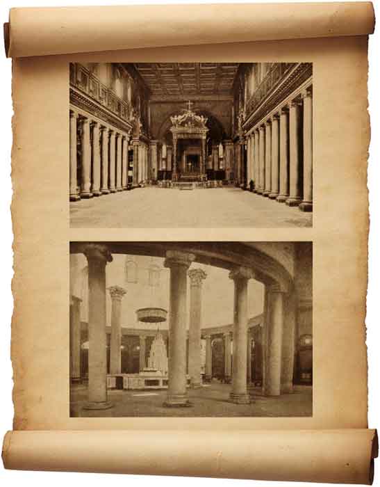 Рис. 11. Интерьеры церквей Santa Maria Maggiore(вверху) и св. Стефана(внизу)в Риме.